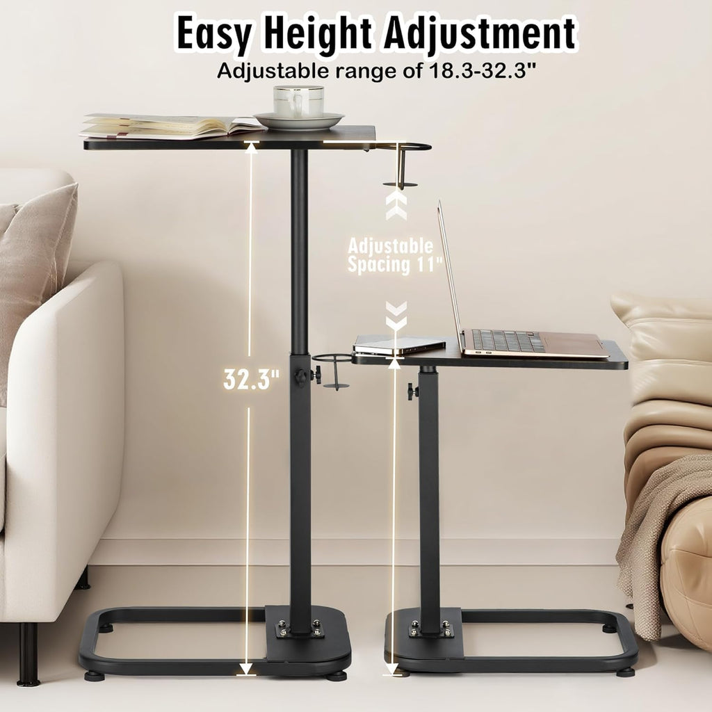 facka Adjustable C-Shaped TV Tray Table 18-32 Inch Height Couch Table | 15.8 x 11.8 Top, Metal Frame Side Table for Sofa, C Table, TV Dinner Tray Table, Laptop Snack Table for Small Spaces Brown