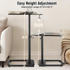 facka Adjustable C-Shaped TV Tray Table 18-32 Inch Height Couch Table | 15.8 x 11.8 Top, Metal Frame Side Table for Sofa, C Table, TV Dinner Tray Table, Laptop Snack Table for Small Spaces Brown