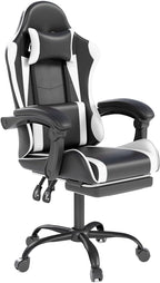 OS MOTOR Gaming Chair with Headrest and Lumbar Support, White | Ergonomic High Back Office Chair, Racing Style Executive Computer Desk Chair, Leather Adjustable Swivel Task Chair, Home