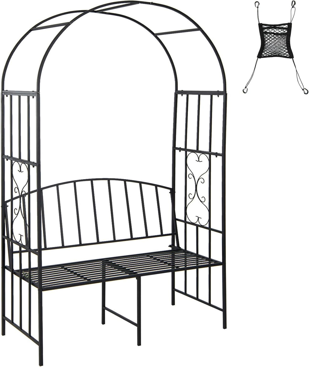 Giantex 81in Metal Garden Arch with Bench, Outdoor Garden Arbor Archway Trellis for Climbing Plants Vines, 2-Person Bench Loads 660 lbs, Patio Trellis Pergola Arches for Wedding Party Ceremony Decor
