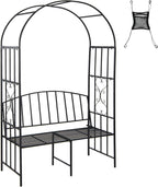 Giantex 81in Metal Garden Arch with Bench, Outdoor Garden Arbor Archway Trellis for Climbing Plants Vines, 2-Person Bench Loads 660 lbs, Patio Trellis Pergola Arches for Wedding Party Ceremony Decor