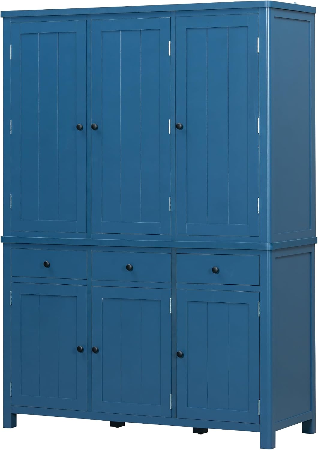 Merax 74.8'' Tall Kitchen Pantry Storage Cabinet with 6 Doors, 3 Drawers and Adjustable Shelves, Freestanding Large Cupboard & Pull-Out Trays for Kitchen, Dining Room, Living Room, Blue