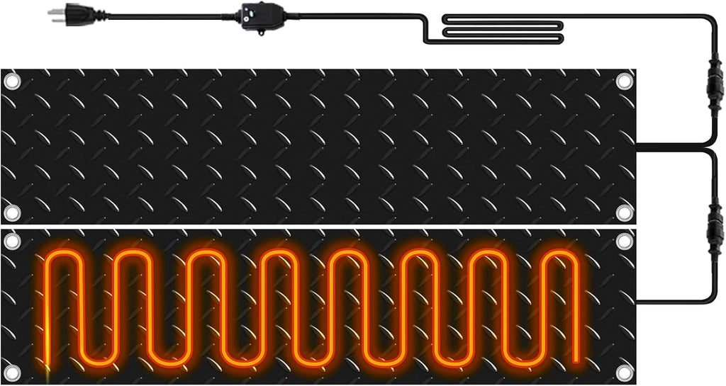 Riakrum 2 Pcs Heated Snow Melting Mats Outdoor, 10 x 30 in Winter Anti-Slip Heated Rubber Mat for Walkways Decks and Sidewalks, Snow and Ice Melting Pads Connection with 9.84 ft Power Cord