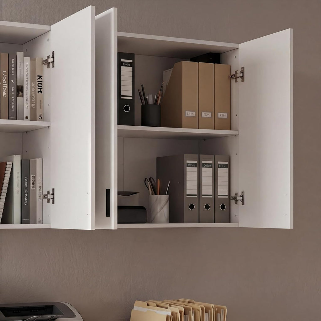 63" Wide Kitchen Pantry, 2-Piece Modern Storage Cabinet with 6 Doors and 3 Drawers, Food Pantry Cabinets with 3 Adjustable Shelves, Wall Mounted Cupboard and Base Cabinet for Kitchen, White