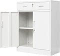 Wanfu Metal Storage Cabinet, Locking Cabinet with 1 Drawer and Adjustable Shelf, 36" H x 28" W x 16" D Steel Storage Cabinet for Office, Garage, Home-White
