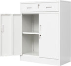 Wanfu Metal Storage Cabinet, Locking Cabinet with 1 Drawer and Adjustable Shelf, 36" H x 28" W x 16" D Steel Storage Cabinet for Office, Garage, Home-White