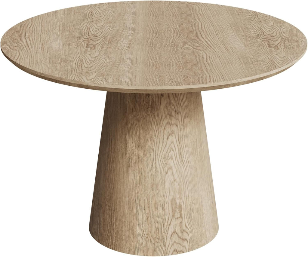 43 Inch Round Dining Table for 4-6 Person,Rustic Circle Kitchen Table with MDF Finish Tabletop and Wood Strip Columns Base for Kitchen Dining Room（Wood）
