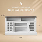 BELLEZE 58 Inch TV Stand, Rustic Wood Entertainment Center for TVs up to 65", Contemporary Media Console Table with Two Open Shelves and Glass Door Cabinets - Astorga (White)