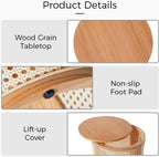 Hollow Woven Rattan Side Table, Round End Table for Living Room, Coffee Table for Small Space, Easy Assembly (Natural)