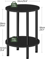 CHOEZON Round Side Table, 2-Tier End Table, Small Round Nightstand with Sturdy Metal Tube, Industrial Circular Coffee Table, for Living Room, Bedroom, Black TBZ01BB