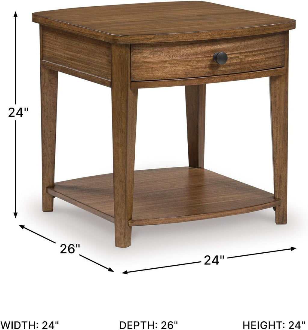 Signature Design by Ashley Burkbyer Classic End Table with Storage, Medium Brown