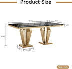 Luxury Marble Dining Table for 4 to 6, 68 inch Black Faux Marble Dining Table with Gold Stainless Steel Diamond Shaped Base, Modern Rectangle Kitchen Dining Room Table for Family Dinner Party