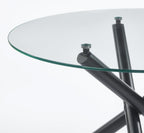 Modern Dining Room Table for 4 People, 36" Round Dining Table with Black Chrome Metal X-Base, Circle Tempered Glass Dining Room Tables, Small Dining Table Kitchen Tables Dinner Tables