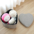 Upholstered Ottoman with Storage,Heart Shaped Foot Stool Collapsible Footrest for Living Room Bedroom,Fluffy Plush Padded Seat Soft Ottoman Box with Lid (Khaki)