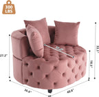 mikibama Oversized Accent Barrel Chair, 40.6" W Velvet Upholstered Round Chair with Pillows, Rubber Wood Legs Modern Lounge Reading Sofa Armchair for Living Room, Bedroom