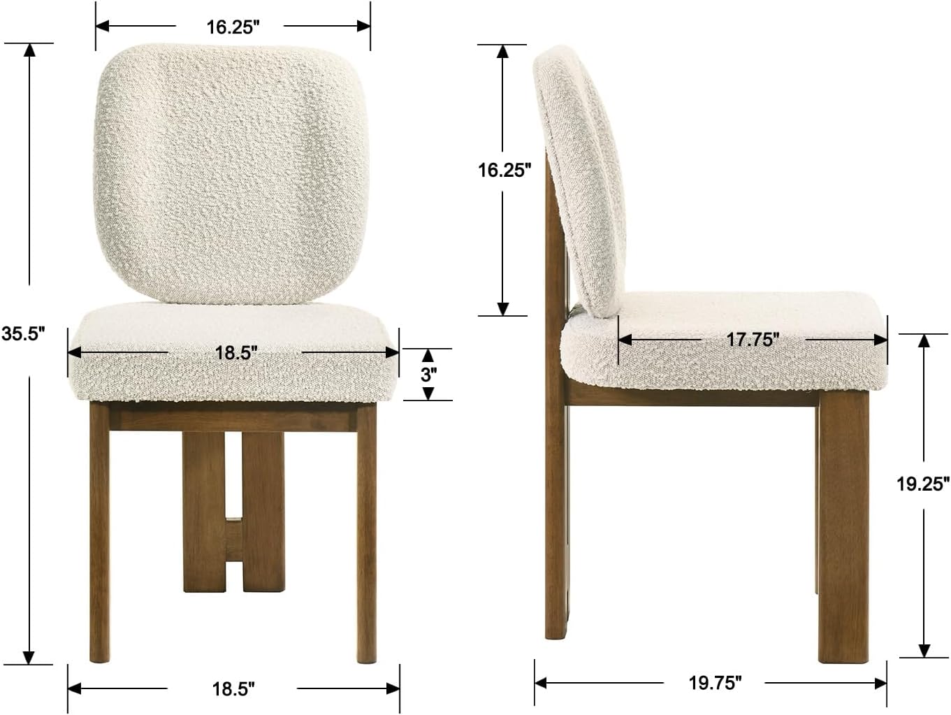 BESTANO Modern Farmhouse Dining Chairs Set of 4, Boucle Upholstered Wooden Kitchen Chairs with Back, Walnut Wood Legs, Beige