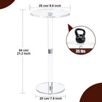 9.8" Round Clear Acrylic End Table - Modern Small Space Side Table for Living Room, Bedroom, Office, Outdoor | Sturdy, Easy to Install, Multi-Purpose