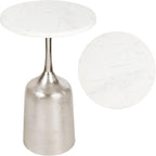 Eyely DNE4002A Noa 20.25" Classic Designer Metal Drink Table and Decorative End Table w/White Marble Round Top and Bell Pedestal Base for Living Room, Bedroom, Antique Nickel