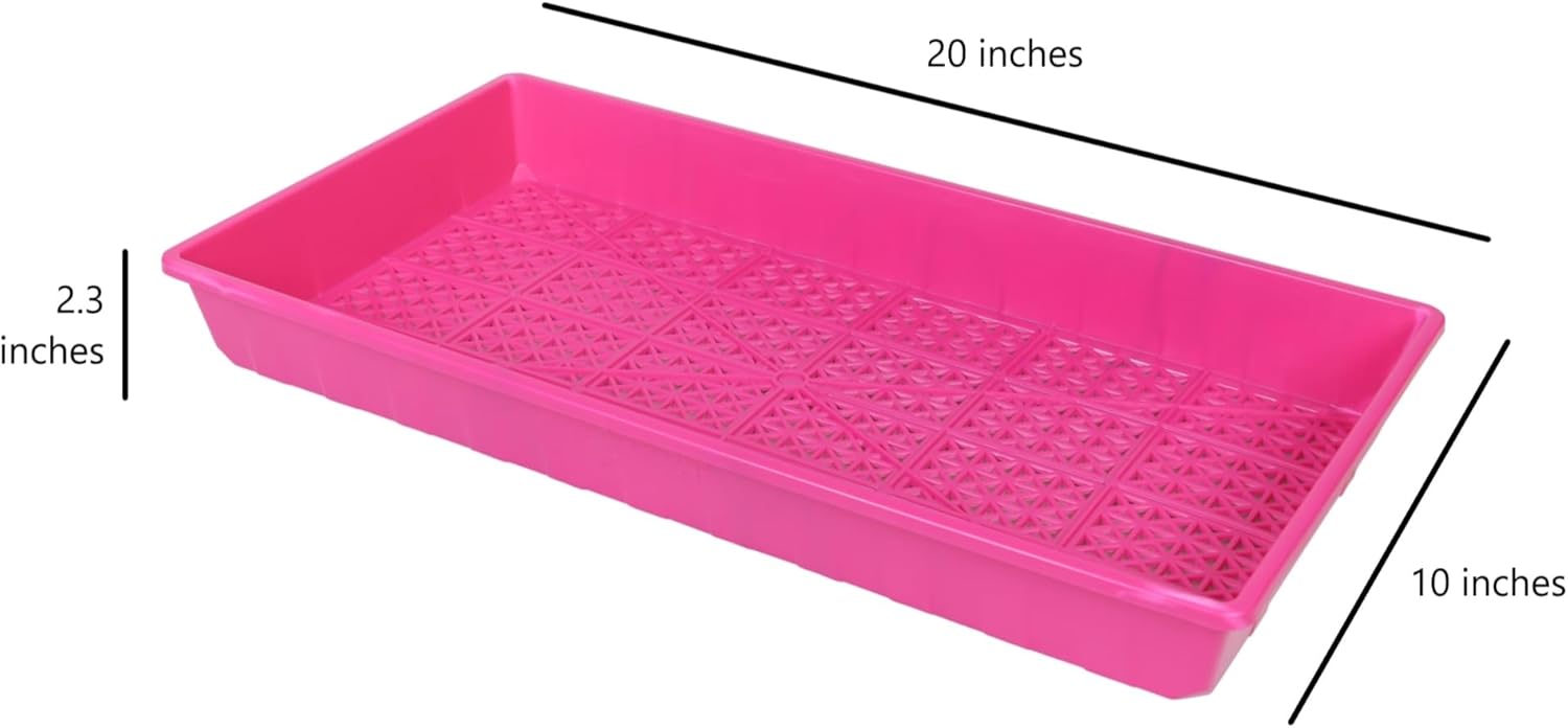 SUNPACK 10" x 20" Heavy Duty Mesh Plastic Seed Starting Tray, Magenta, 2.3" (Pack of 10) - Ensures Water Drainage and Aeration, Perfect for Greenhouses or Indoor Gardening