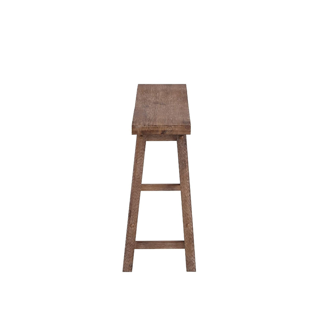 Benjara 33 Inch Saddle Seat Bench, Sandblasted Antique Brown Acacia Wood, Angled Frame Design, Rustic Entryway Bench for Dining Room, Bedroom, Hallway, Living Room and Home Decor