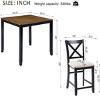 KEIKI 5-Piece Standard Height Dining Table Set with Square Table and 4 X-Shaped Backrest Upholstered Chair, for 4 Person, Modern Wooden Table Set, Easy Assembly, for Kitchen, Dining Room, Black+Oak
