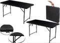 BTEXPERT 4 Foot Fold-in-Half Folding Utility Table, Height Adjustable Portable Plastic Table w/Carry Handles, Lightweight Commercial Grade Indoor Outdoor for Picnic, Camping, Office Home Party Black