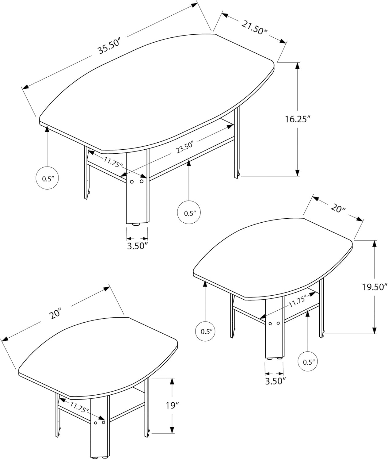 3-Piece Grey Laminate Table Set for Living Room with Particle Board | industrial grey wood-look tables for modern living spaces