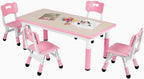 Arlopu Kids Table and 4 Chairs, Height Adjustable Toddler Desk & Chair Set, Anti-Slip Legs, Graffiti Desktop, Children Large Multi-Activity Table with 47.2" x 23.6", Classroom, Homes, Daycares (Pink)