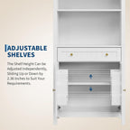 Modern Farmhouse Arched Pantry Cabinet 73" – Freestanding Tall Storage with Adjustable Shelves & Drawer – Accent Kitchen, Dining, Living or Bedroom Cupboard – Embossed White