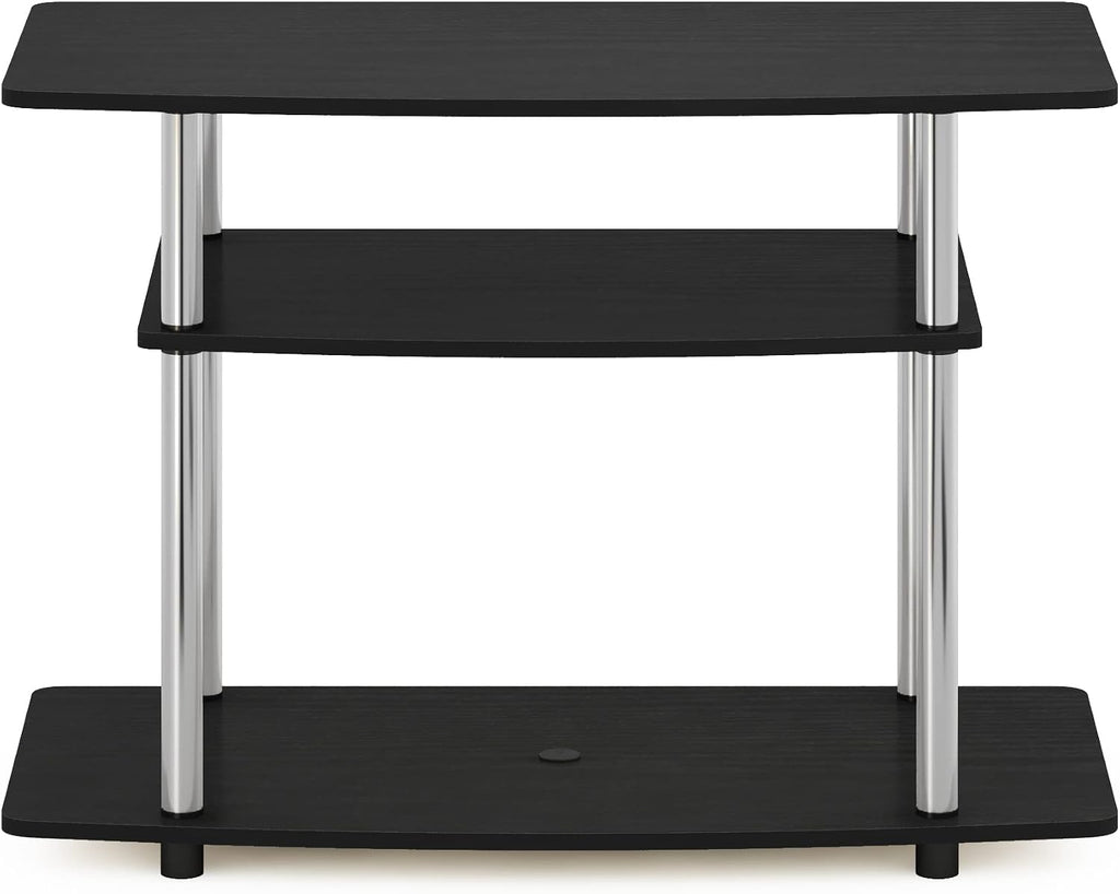 Furinno Turn-N-Tube TV Stand, 3-Tier Toolless Assembly Entertainment Center with Open Shelves, TV Console for TV up to 32 Inch, for Living Room, Bedroom, Americano/Stainless Steel
