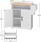 YATINEY Coffee Bar Cabinet, Kitchen Island with Storage, Farmhouse Sideboard Buffet Cabinet with Dual-Purpose Floating Shelf and Hooks, for Kitchen Living Room, White and Natural KF22WN