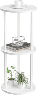11.8'D Round Drink Table - 3-Tier Small Side Table with Wood Legs, End Table for Small Space, Balcony & Office | Space-Saving, Multi-Functional (Plants, Books, Drinks), White