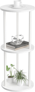 11.8'D Round Drink Table - 3-Tier Small Side Table with Wood Legs, End Table for Small Space, Balcony & Office | Space-Saving, Multi-Functional (Plants, Books, Drinks), White