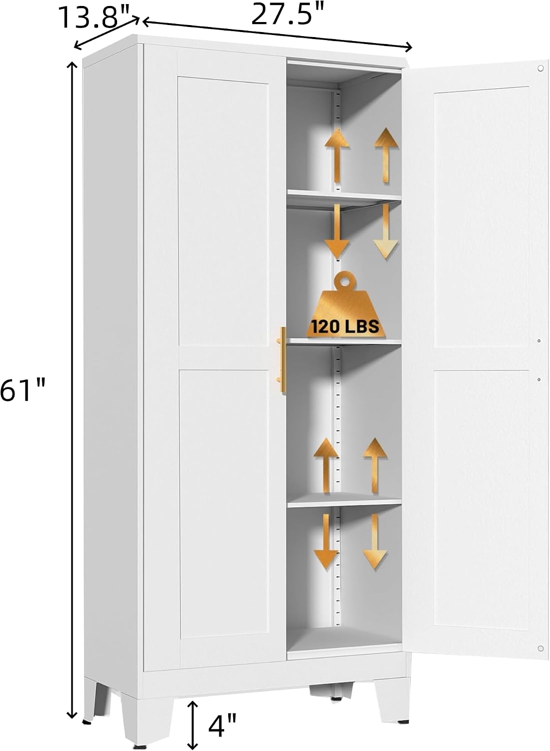 Metal Storage Cabinet with Doors and Shelves, 61" Tall Kitchen Pantry Storage Cabinet for Food, Large Freestanding Pantry Closet for Kitchen, Dining Room, Living Room (White)