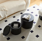 Nesting Coffee Table Set of 2,Modern Round Wooden Coffee Tables with Storage,Luxury Fluted Side Table Accent End Table for Small Space Living Room Apartment (19.17”)