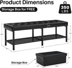 SOFTHION 55.5" End of Bed Bench, Faux Leather Entryway Bench, Black | Modern Leather Button Tufted Bedroom Bench, Upholstered Storage Shoe Bench with Metal Base for Living Room, Bedroom, Entryway
