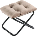 LITA Folding Footrest Stool, Portable Ottoman Foot Rest, Upholstered Small Foldable Ottoman Stool with Detachable Thick Cotton Cushion Padded Sofa Stool for Living Room, Bedroom, Khaki