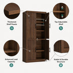 Garvee Tall Farmhouse Pantry Cabinet with Adjustable Shelves, 70.4" Kitchen Storage Cupboard with 4 Doors, Freestanding Microwave Stand and Food Organizer, Dining Area, Rustic Brown