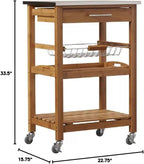 Boraam Aya Bamboo Kitchen Cart with Stainless Steel Top