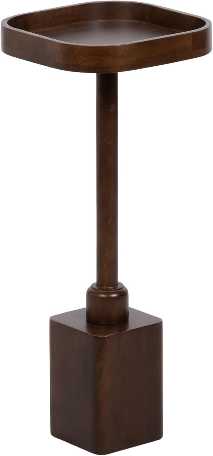 Kate and Laurel Woodrow Modern Mango Wood Square Drink Table, 10 x 10 x 24, Dark Brown, Transitional Rounded Square Mini Table for Use as Indoor Plant Stand or Wooden Living Room Accent