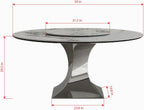 59" Round Sintered Stone Dining Table, Faux Marble Kitchen Table with Lazy Susan & Gray Stainless Steel Hourglass Base - Modern Luxury Dinner Table for 4-8 People, Scratch & Heat Resistant Surface