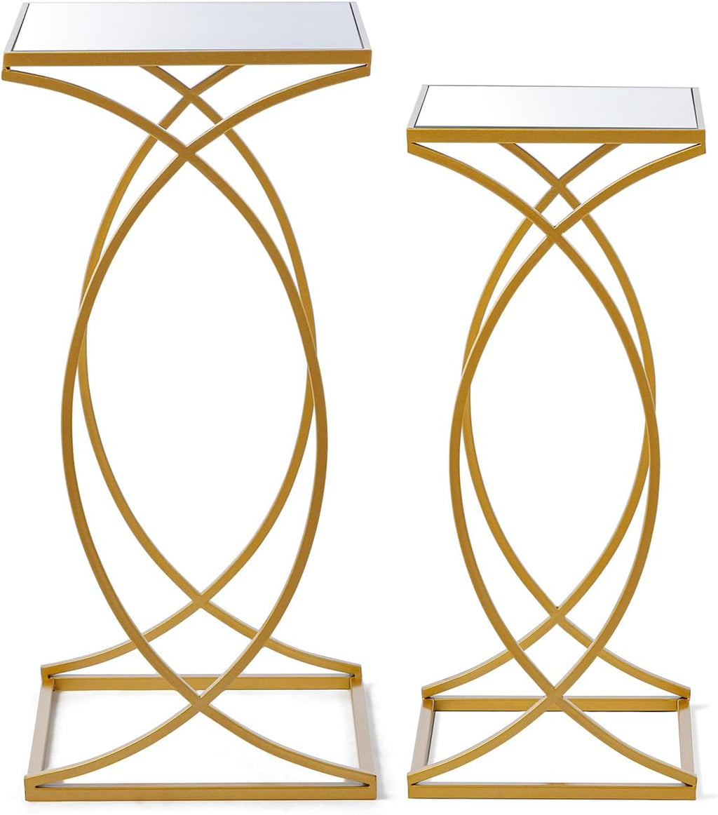 Glitzhome Nesting Side Tables, Set of 2 End Tables with Metal Frame & Tempered Glass Top, Coffee Tables Decorative Accent Tables for Bedroom, Living Room, Home Office - Golden