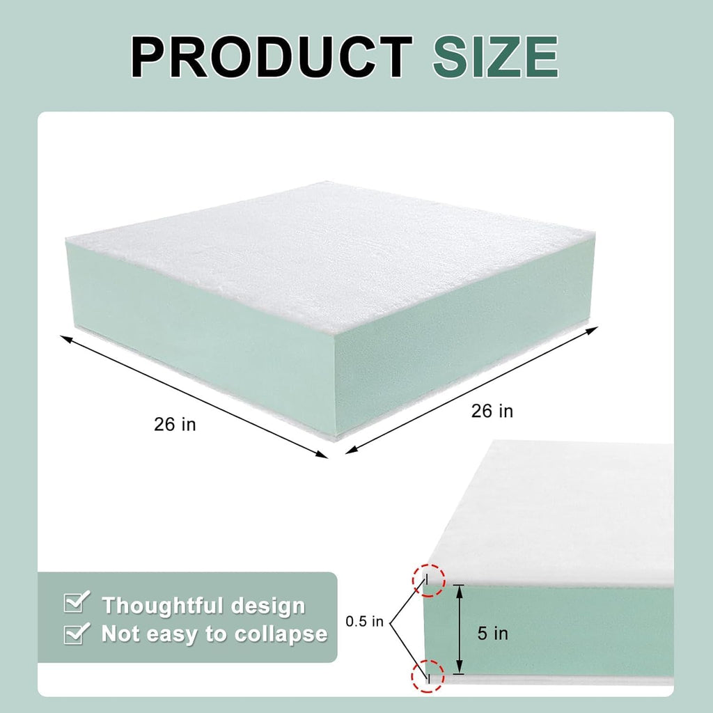 Extra Thickness 3 Layer Couch Cushion Replacement, 26"x26"x6" Sofa Cushions Replacement,100% 25D Foam Upholstery, Supportive&Soft Sofa Foam with Removable Cover