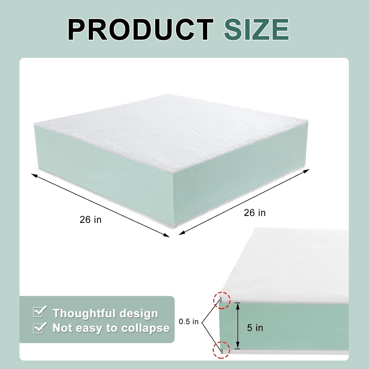 Extra Thickness 3 Layer Couch Cushion Replacement, 26"x26"x6" Sofa Cushions Replacement,100% 25D Foam Upholstery, Supportive&Soft Sofa Foam with Removable Cover