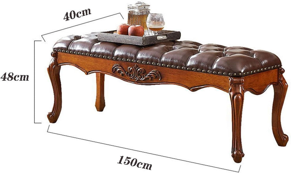 Modern 1.2m/1.5m Vintage European Bedside Stool Bedroom Carved Bench Wooden Shoe Changing Entryway(1.5m)
