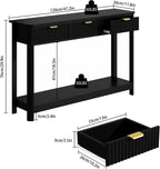 RUSTOWN Fluted Wood Console Table with 3 Drawers, Boho Narrow Behind Couch Entryway Table with Open Storage Shelf, Modern Sofa Table for Living Room, Foyer and Hallway (Black)