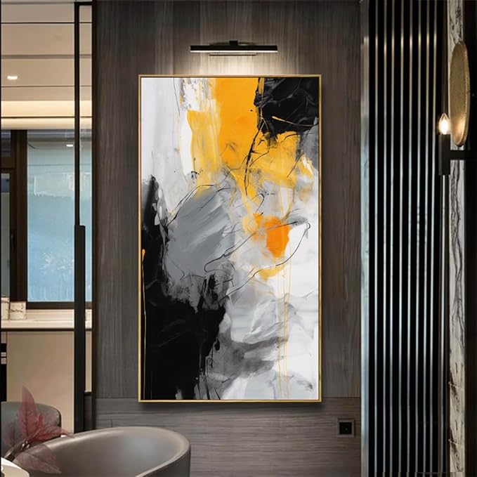 Wall Art Large Modern Abstract Artwork Black Yellow Canvas Painting for Living Room Bedroom Office Home Decor 20"x40" with Framed…