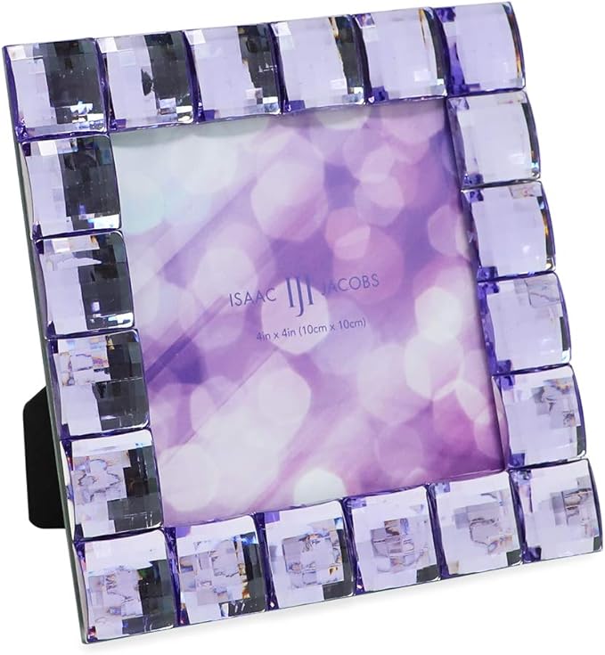 Isaac Jacobs Decorative Sparkling Light Purple Jewel Picture Frame, Photo Display & Home Décor (4x4, Light Purple)