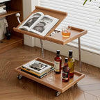 Nordic Solid Wood Movable Flip Top Side Table – Multi-Functional Adjustable Rolling Desk, Modern End Table for Living Room, Bedroom, and Dining Room