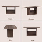 FUQARHY 63" Dining Table with Storage, Fluted Rectangular Kitchen Table for 6 with 2-Tier Storage Shelf, Farmhouse Wood Table (Walnut)